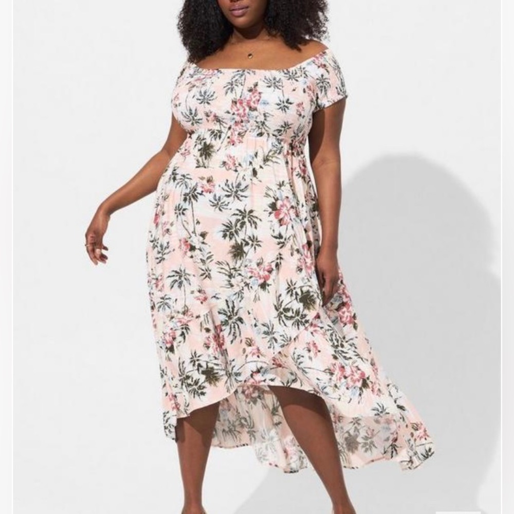 Torrid Maxi Challis Off Shoulder Tulip Hi-Low Dress Size 4X